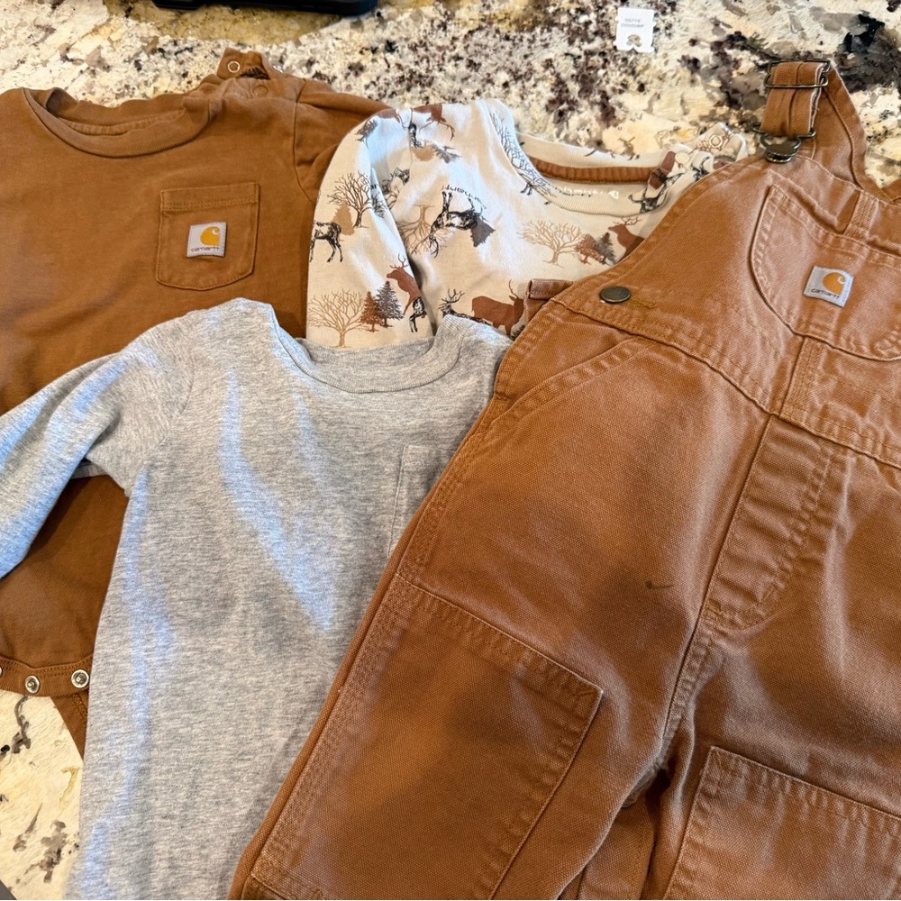 Carhartt Kids Tan Overalls and Shirts Set